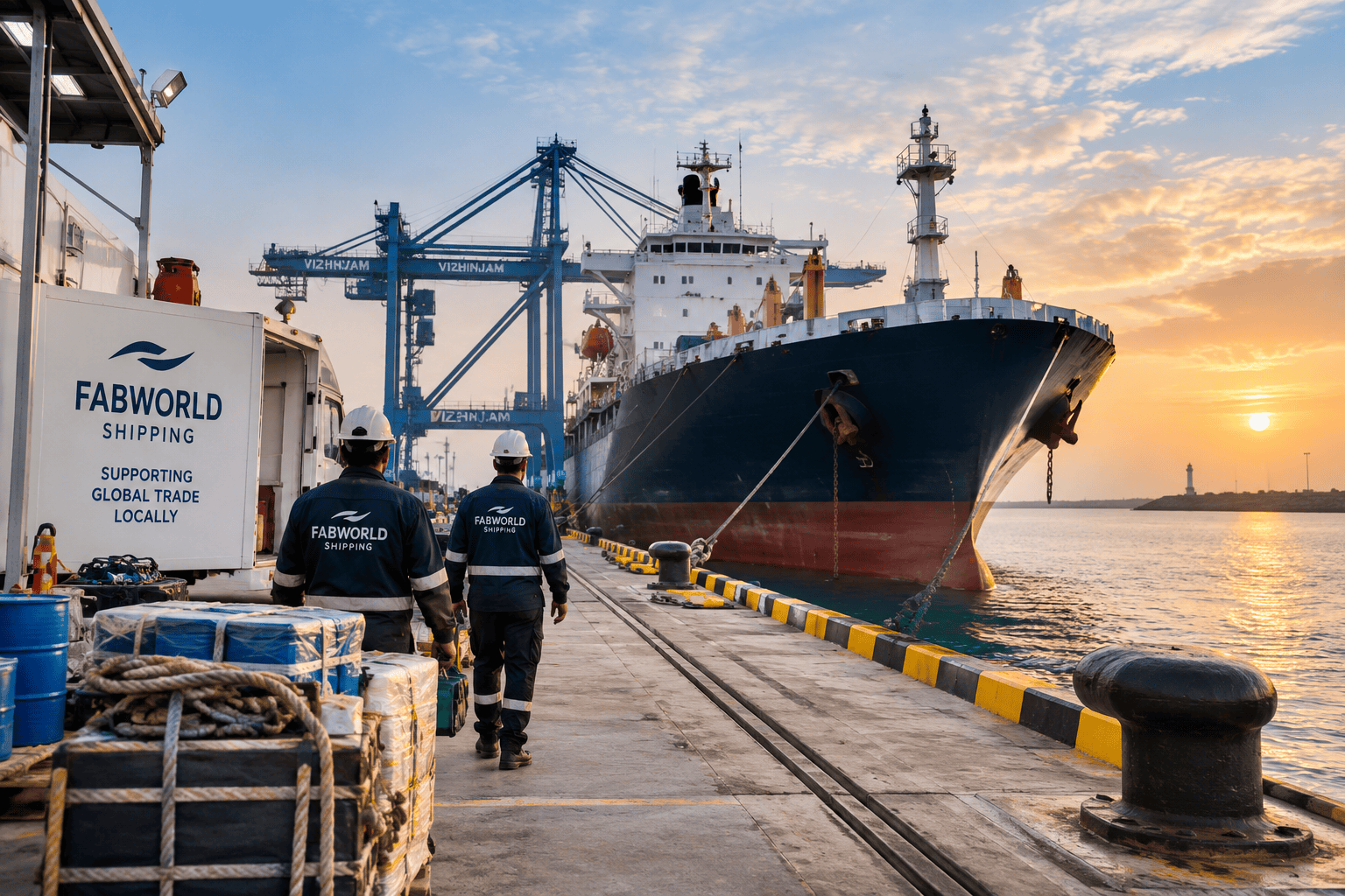 Ship support services at Vizhinjam port by Fabworld Shipping